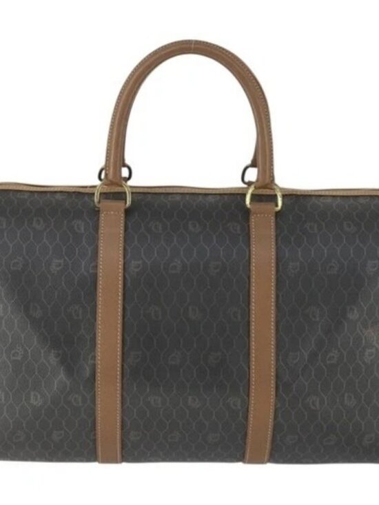 Christian Dior Honeycomb Canvas Boston Bag PVC Black Gold Auth ep12688 - Picture 2 of 16